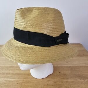 Scala Straw Paper Fedora Hat With Black Band Large Mens Casual Travel